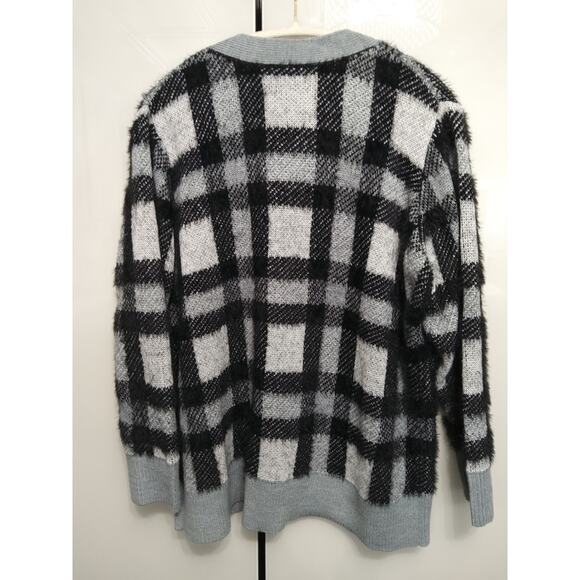 Buffalo plaid black gray button-up cardigan sweater Time & True size XL Soft - Picture 2 of 6
